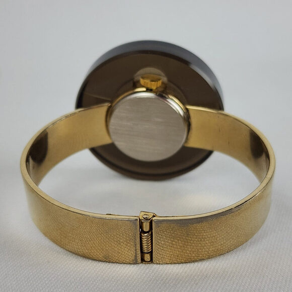 Vintage Marcel Boucher Brown Lucite 17 Jewels Gold Hinge Watch - Picture 4 of 7